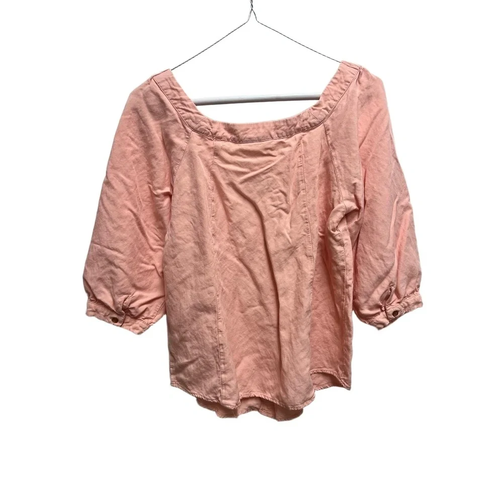 MAEVE Anthropologie Womens US 4 Peach Pink Blouse Square Neck Button Front - Picture 6 of 7